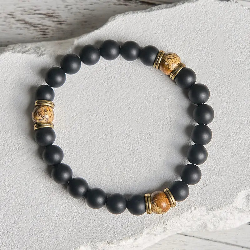 Fortune Jewel Natural Frosted Black Onyx Picture Jasper Fortune Bracelet Fortune Jewel