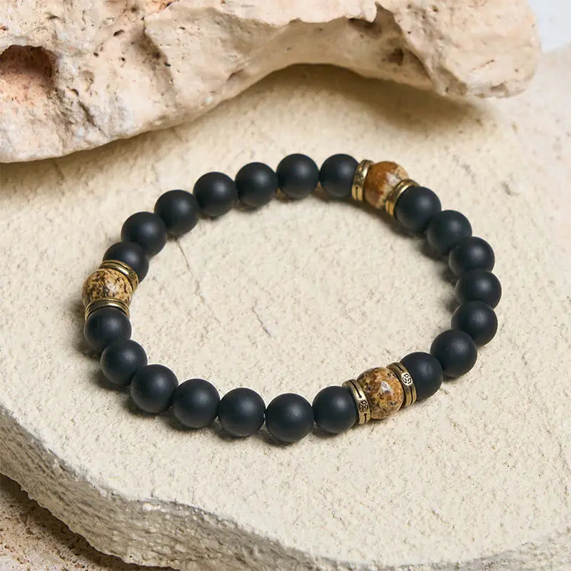 Fortune Jewel Natural Frosted Black Onyx Picture Jasper Fortune Bracelet Fortune Jewel