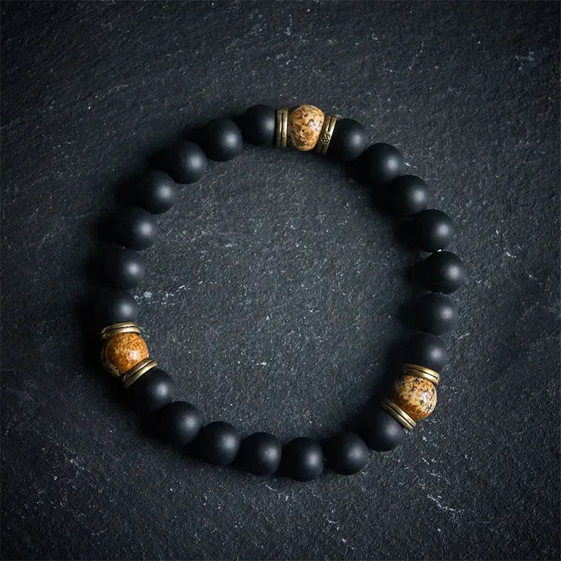 Fortune Jewel Natural Frosted Black Onyx Picture Jasper Fortune Bracelet Fortune Jewel