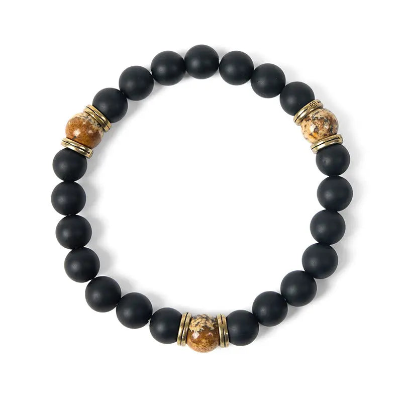 Fortune Jewel Natural Frosted Black Onyx Picture Jasper Fortune Bracelet Fortune Jewel