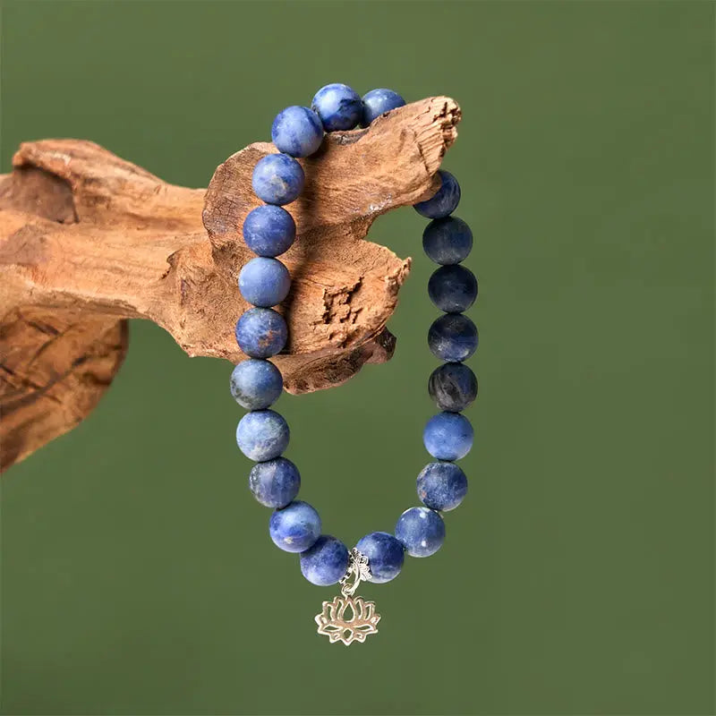 Fortune Jewel 925 Sterling Silver Lotus Design Natural Sodalite Positive Beads Harmony Bracelet Fortune Jewel