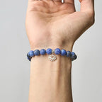 Fortune Jewel 925 Sterling Silver Lotus Design Natural Sodalite Positive Beads Harmony Bracelet Fortune Jewel