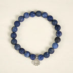 Fortune Jewel 925 Sterling Silver Lotus Design Natural Sodalite Positive Beads Harmony Bracelet Fortune Jewel