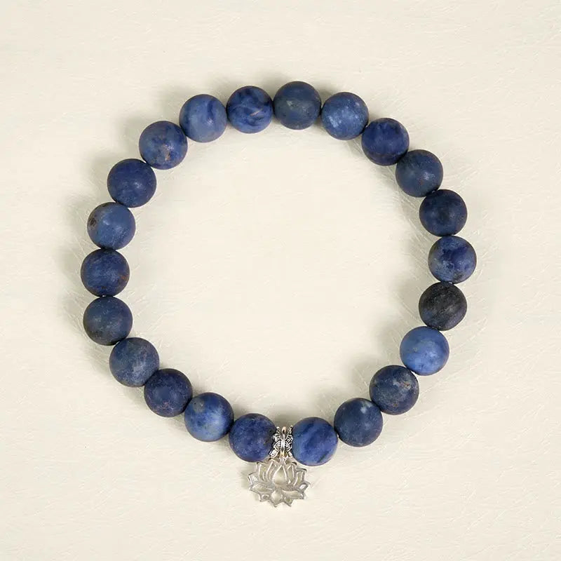 Fortune Jewel 925 Sterling Silver Lotus Design Natural Sodalite Positive Beads Harmony Bracelet Fortune Jewel
