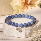 Fortune Jewel 925 Sterling Silver Lotus Design Natural Sodalite Positive Beads Harmony Bracelet Fortune Jewel