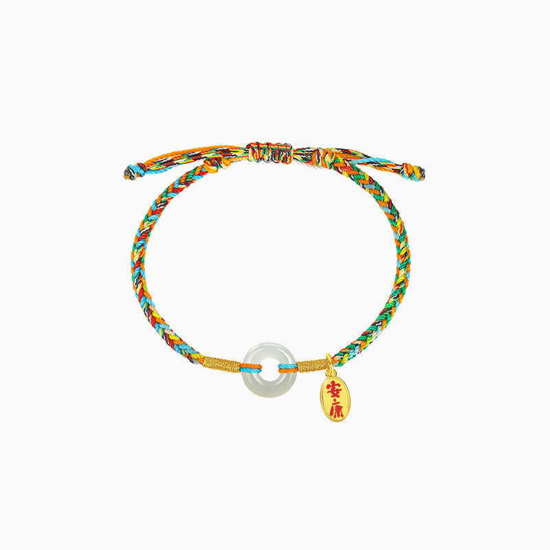 Fortune Jewel Handmade Peace Buckle Jade Prosperity 925 Sterling Silver Colorful Rope Bracelet - Fortune Jewel
