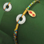 Fortune Jewel Handmade Peace Buckle Jade Prosperity 925 Sterling Silver Colorful Rope Bracelet - Fortune Jewel