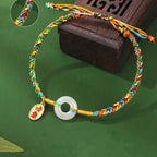 Fortune Jewel Handmade Peace Buckle Jade Prosperity 925 Sterling Silver Colorful Rope Bracelet - Fortune Jewel