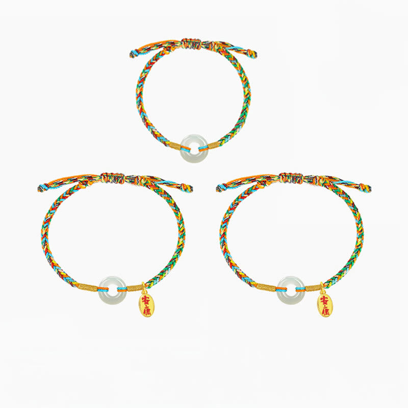 Fortune Jewel Handmade Peace Buckle Jade Prosperity 925 Sterling Silver Colorful Rope Bracelet - Fortune Jewel