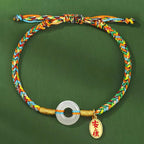Fortune Jewel Handmade Peace Buckle Jade Prosperity 925 Sterling Silver Colorful Rope Bracelet - Fortune Jewel