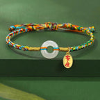 Fortune Jewel Handmade Peace Buckle Jade Prosperity 925 Sterling Silver Colorful Rope Bracelet - Fortune Jewel
