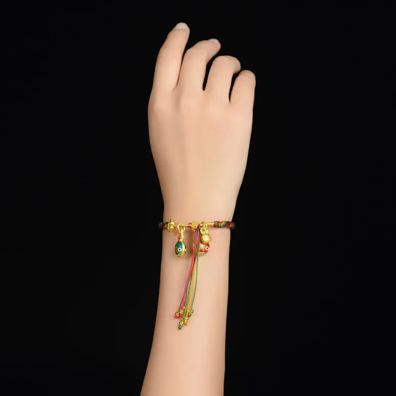 Fortune Jewel Tibet Gold Swallowing Beast Family Luck Knot Braid Colorful String Bracelet Fortune Jewel