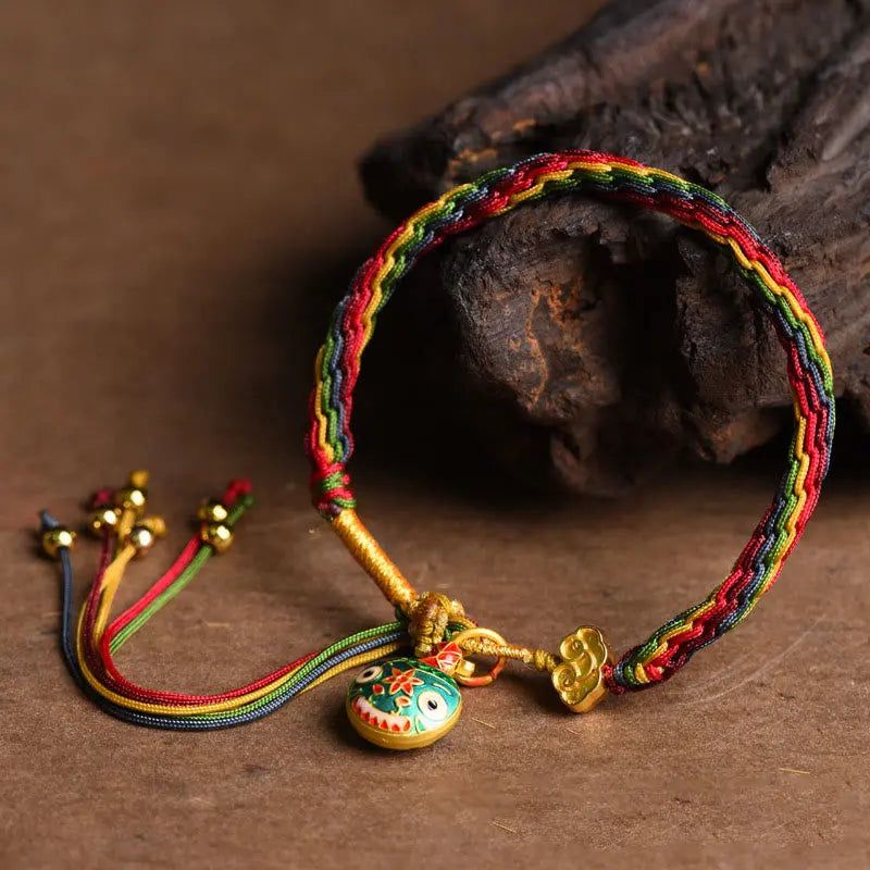 Fortune Jewel Tibet Gold Swallowing Beast Family Luck Knot Braid Colorful String Bracelet Fortune Jewel