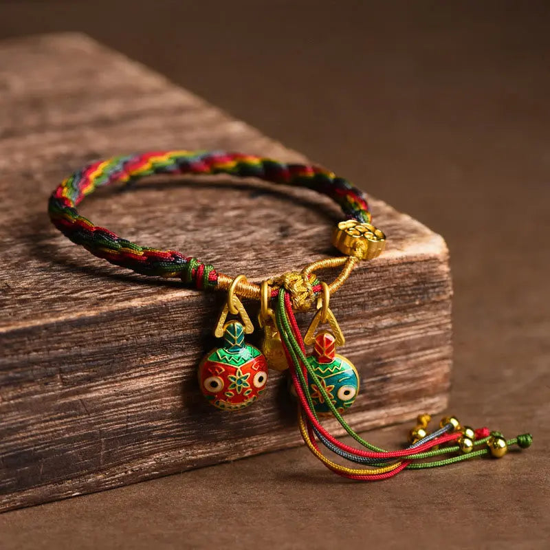 Fortune Jewel Tibet Gold Swallowing Beast Family Luck Knot Braid Colorful String Bracelet Fortune Jewel