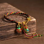 Fortune Jewel Tibet Gold Swallowing Beast Family Luck Knot Braid Colorful String Bracelet Fortune Jewel