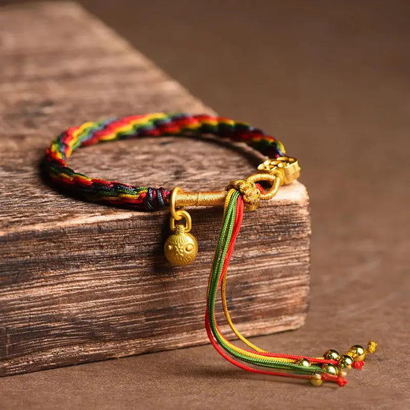 Fortune Jewel Tibet Gold Swallowing Beast Family Luck Knot Braid Colorful String Bracelet Fortune Jewel