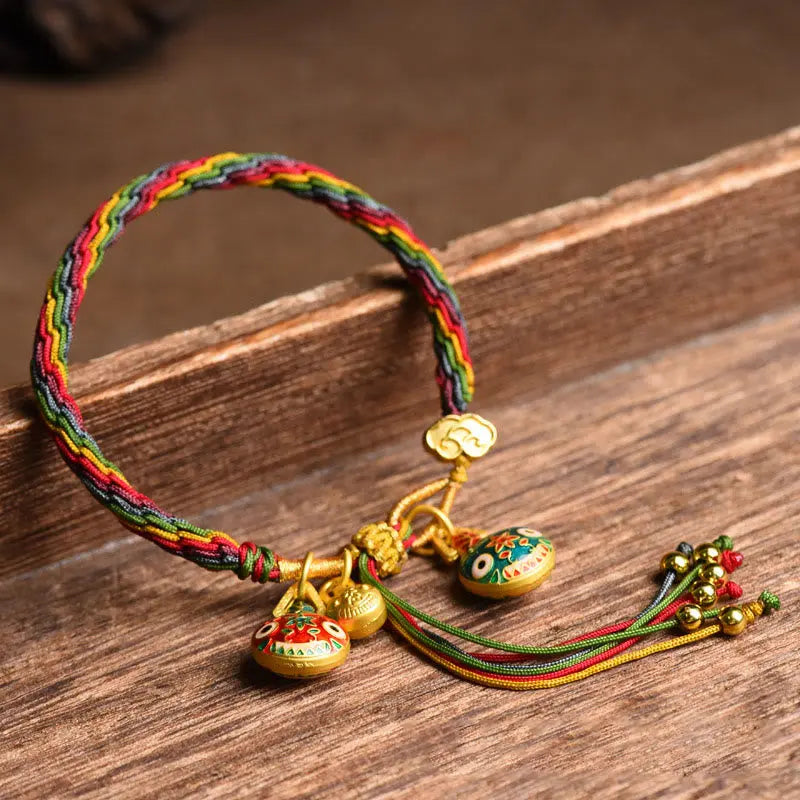 Fortune Jewel Tibet Gold Swallowing Beast Family Luck Knot Braid Colorful String Bracelet Fortune Jewel