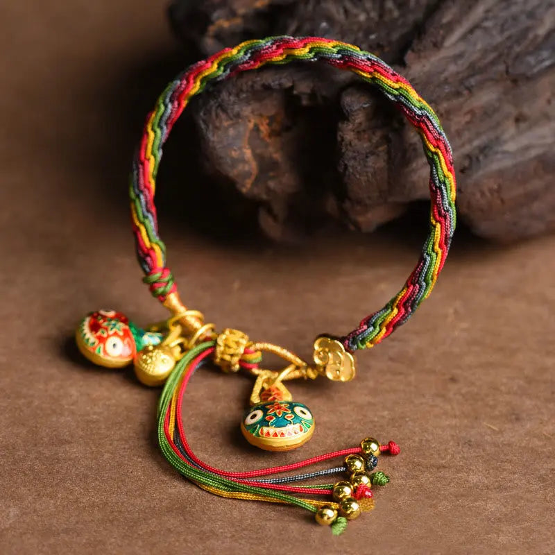 Fortune Jewel Tibet Gold Swallowing Beast Family Luck Knot Braid Colorful String Bracelet Fortune Jewel