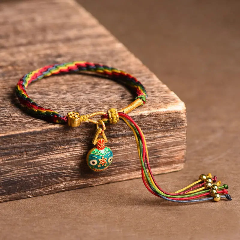 Fortune Jewel Tibet Gold Swallowing Beast Family Luck Knot Braid Colorful String Bracelet Fortune Jewel