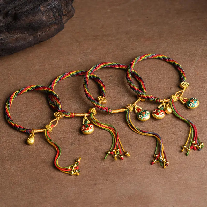 Fortune Jewel Tibet Gold Swallowing Beast Family Luck Knot Braid Colorful String Bracelet Fortune Jewel