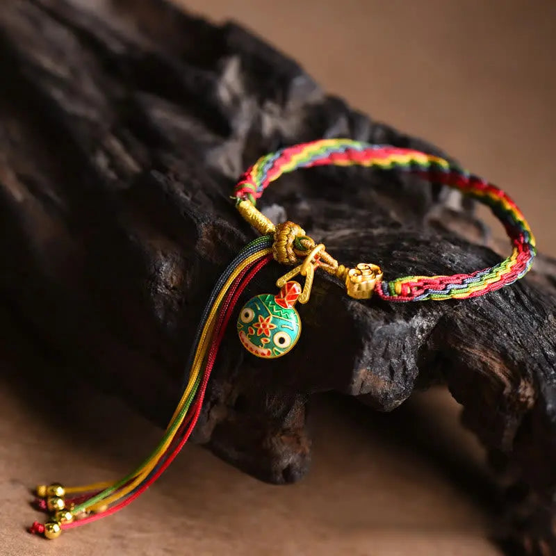 Fortune Jewel Tibet Gold Swallowing Beast Family Luck Knot Braid Colorful String Bracelet Fortune Jewel