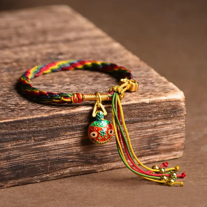 Fortune Jewel Tibet Gold Swallowing Beast Family Luck Knot Braid Colorful String Bracelet Fortune Jewel