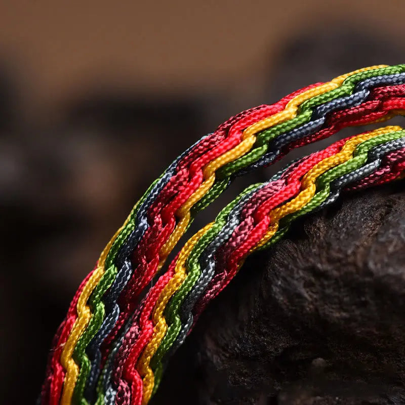 Fortune Jewel Tibet Gold Swallowing Beast Family Luck Knot Braid Colorful String Bracelet Fortune Jewel