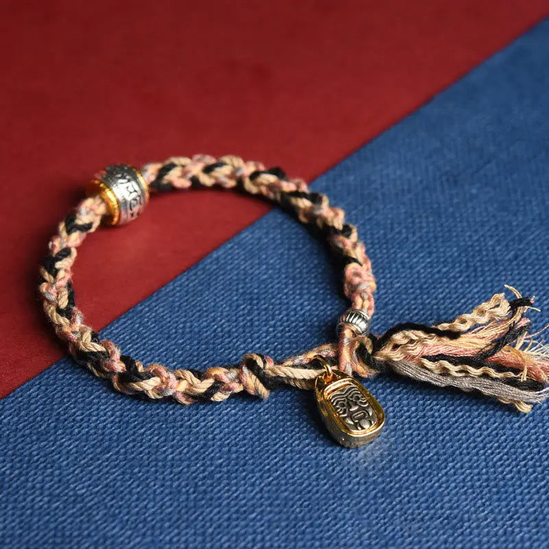 Fortune Jewel Tibet Om Mani Padme Hum Carved Zakiram Focus Rope Bracelet Fortune Jewel