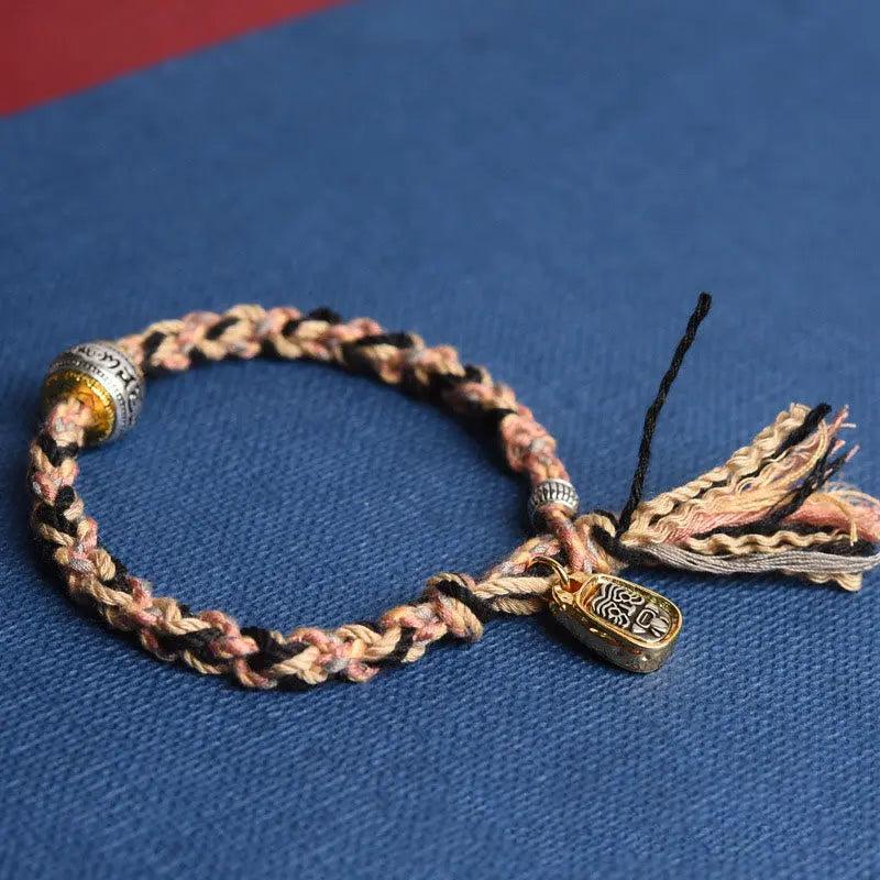 Fortune Jewel Tibet Om Mani Padme Hum Carved Zakiram Focus Rope Bracelet Fortune Jewel
