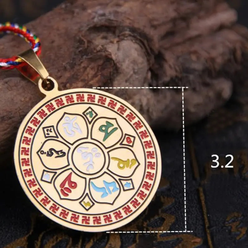 Fortune Jewel Colorful Om Mani Padme Hum Titanium Steel Protection Rope Necklace Pendant Fortune Jewel