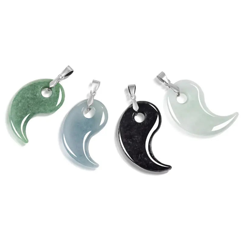 Fortune Jewel Teardrop Design Jade Titanium Steel Chain Necklace Luck Pendant Fortune Jewel