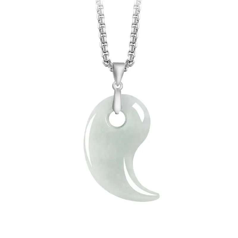 Fortune Jewel Teardrop Design Jade Titanium Steel Chain Necklace Luck Pendant Fortune Jewel