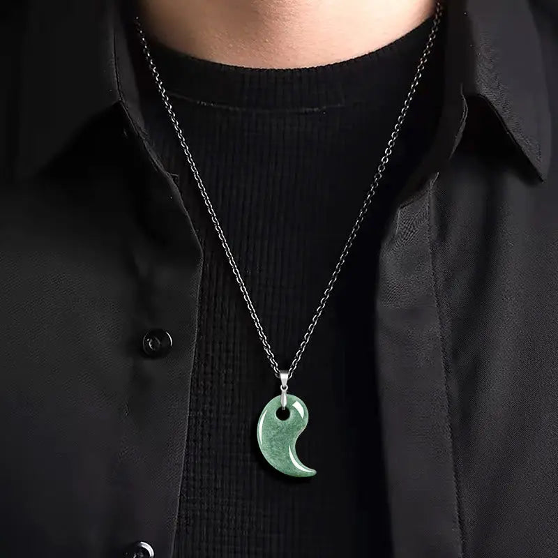 Fortune Jewel Teardrop Design Jade Titanium Steel Chain Necklace Luck Pendant Fortune Jewel