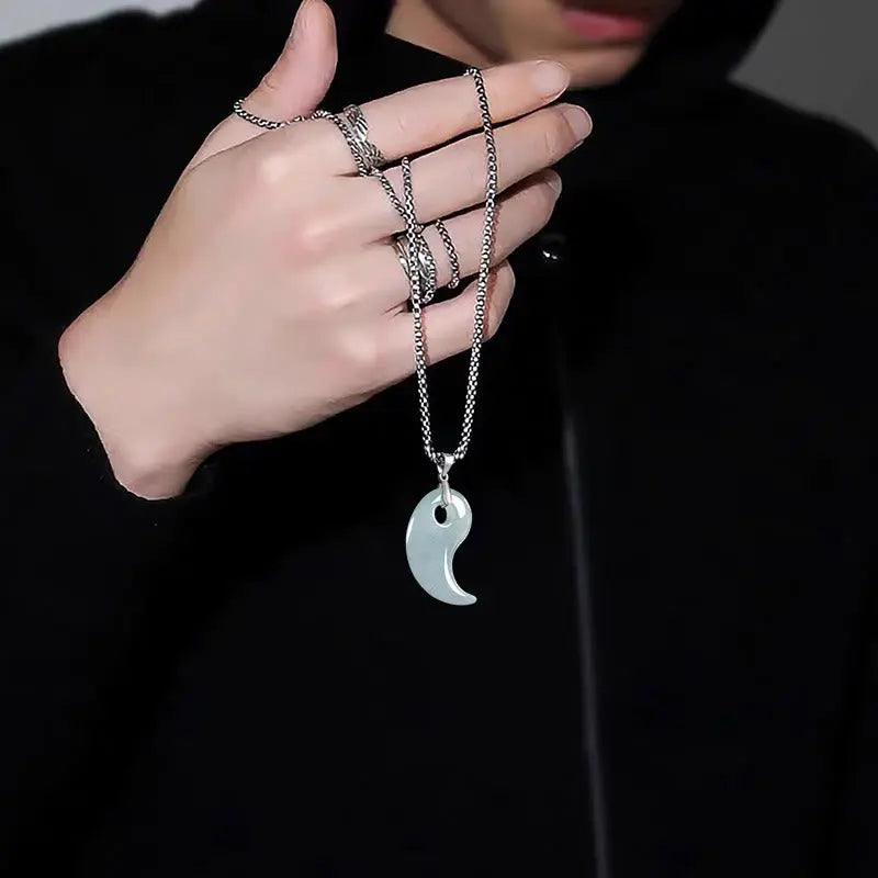 Fortune Jewel Teardrop Design Jade Titanium Steel Chain Necklace Luck Pendant Fortune Jewel