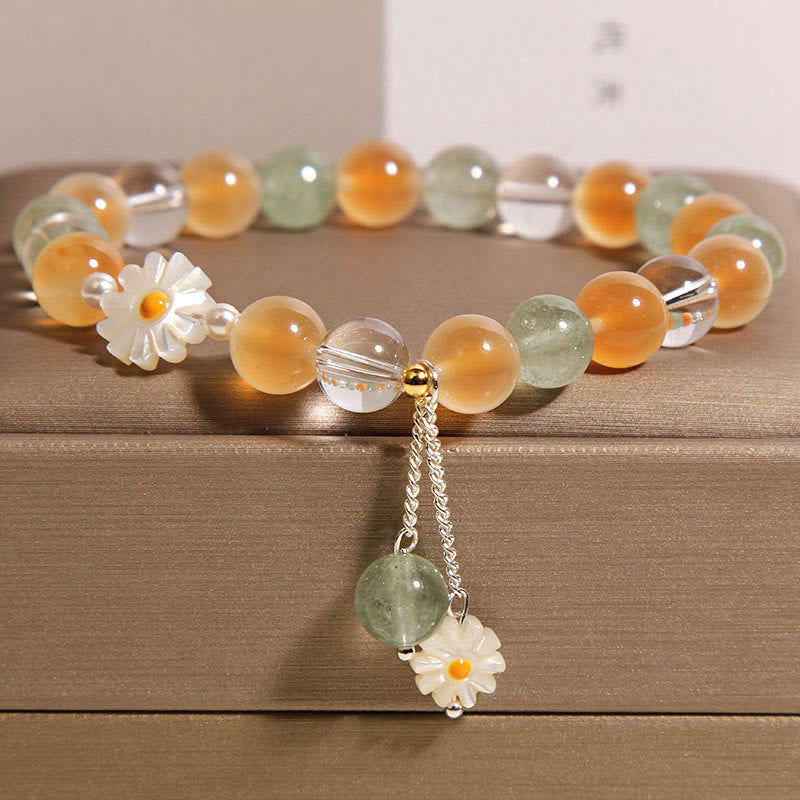 Fortune Jewel Natural Daisy Candy Agate Green Strawberry Quartz Healing Bracelet - Fortune Jewel