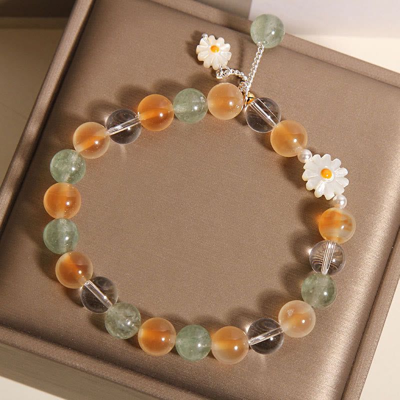 Fortune Jewel Natural Daisy Candy Agate Green Strawberry Quartz Healing Bracelet - Fortune Jewel