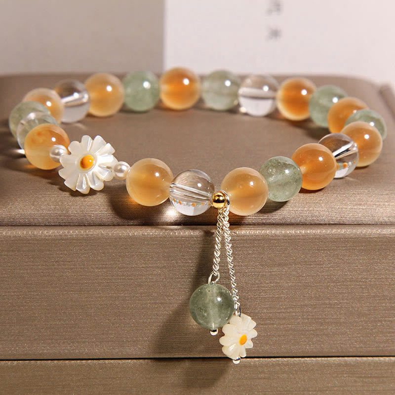 Fortune Jewel Natural Daisy Candy Agate Green Strawberry Quartz Healing Bracelet - Fortune Jewel