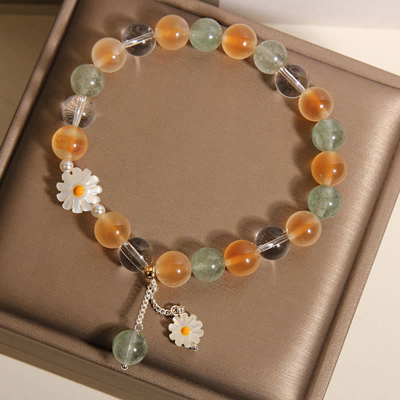 Fortune Jewel Natural Daisy Candy Agate Green Strawberry Quartz Healing Bracelet - Fortune Jewel