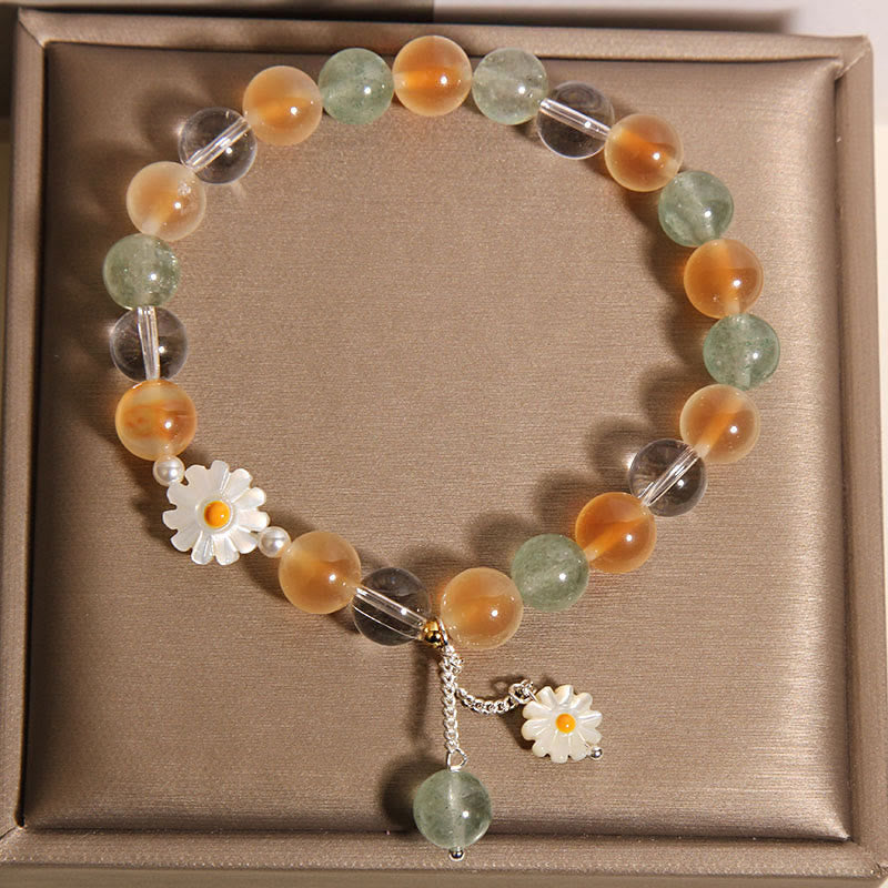 Fortune Jewel Natural Daisy Candy Agate Green Strawberry Quartz Healing Bracelet - Fortune Jewel
