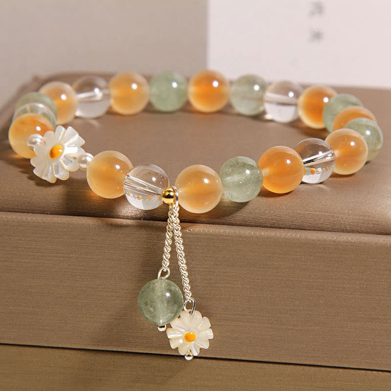 Fortune Jewel Natural Daisy Candy Agate Green Strawberry Quartz Healing Bracelet - Fortune Jewel