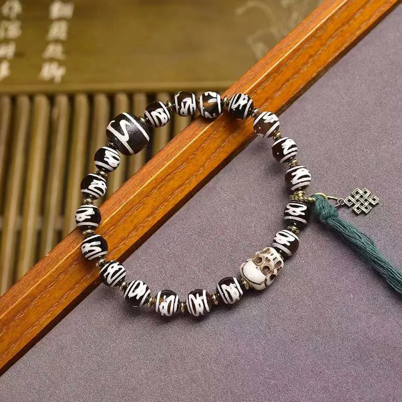 Fortune Jewel Tibetan Dzi Bead Skull The Lord of the Corpse Forest Wealth Bracelet Fortune Jewel