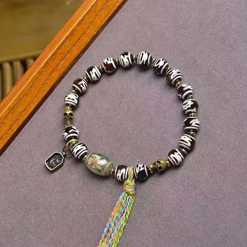 Fortune Jewel Tibetan Dzi Bead Skull The Lord of the Corpse Forest Wealth Bracelet Fortune Jewel