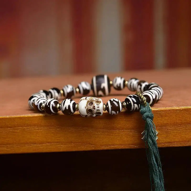 Fortune Jewel Tibetan Dzi Bead Skull The Lord of the Corpse Forest Wealth Bracelet Fortune Jewel