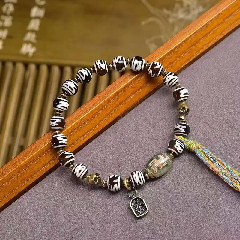 Fortune Jewel Tibetan Dzi Bead Skull The Lord of the Corpse Forest Wealth Bracelet Fortune Jewel