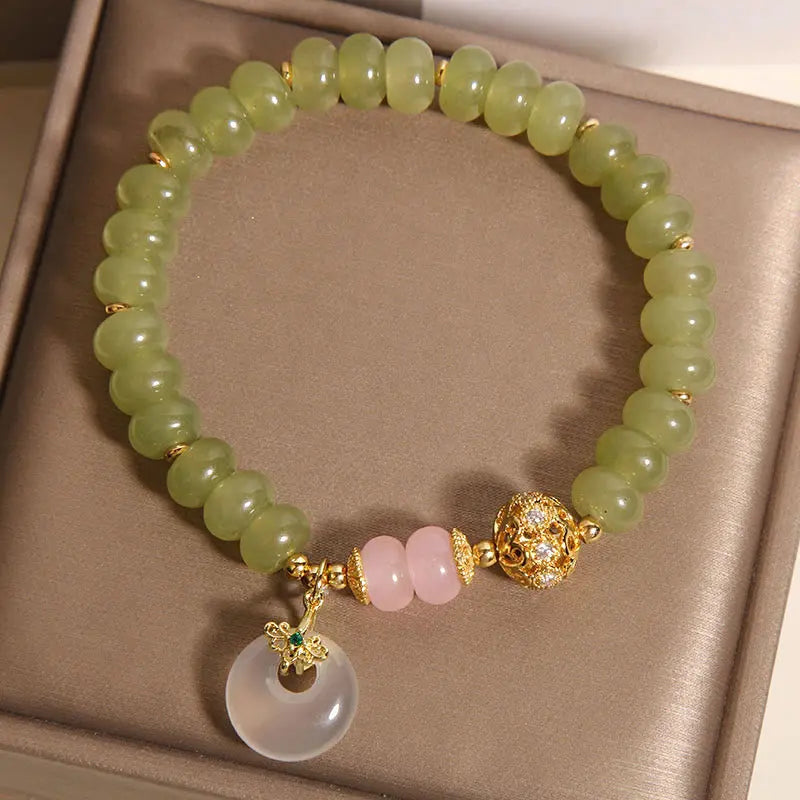 Fortune Jewel Natural Peace Buckle Meaning Jade Rose Quartz Luck Bracelet Fortune Jewel