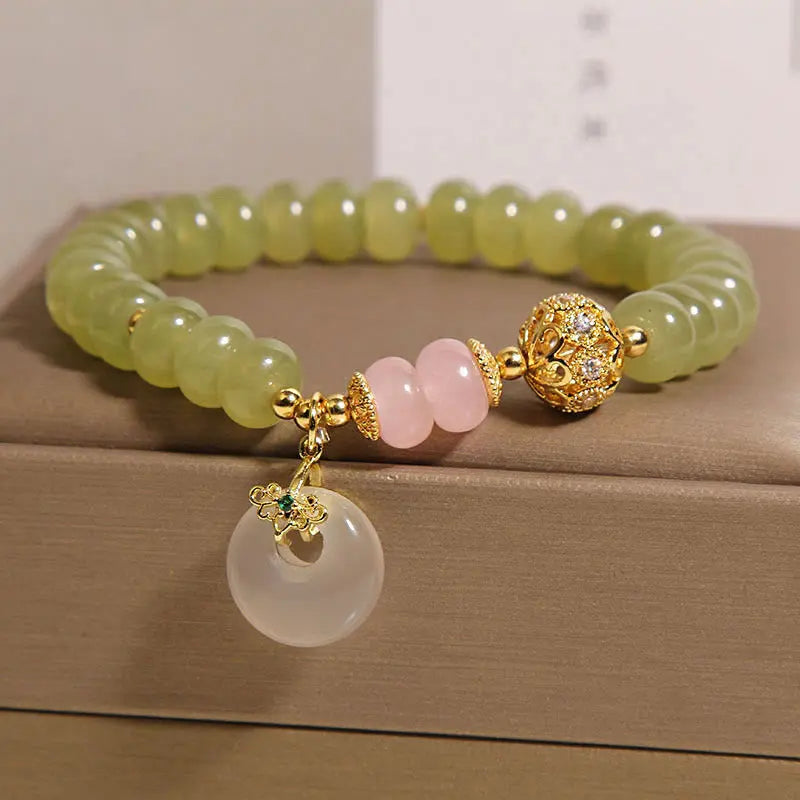 Fortune Jewel Natural Peace Buckle Meaning Jade Rose Quartz Luck Bracelet Fortune Jewel