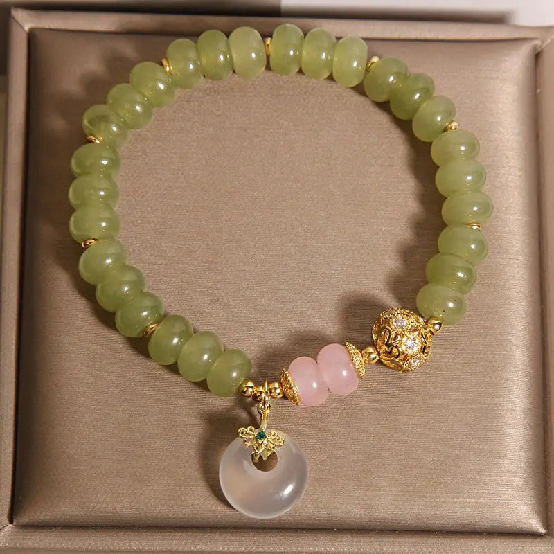 Fortune Jewel Natural Peace Buckle Meaning Jade Rose Quartz Luck Bracelet Fortune Jewel