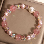 Fortune Jewel Natural Strawberry Quartz White Crystal Pearl Positive Bracelet Fortune Jewel