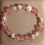 Fortune Jewel Natural Strawberry Quartz White Crystal Pearl Positive Bracelet Fortune Jewel