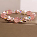 Fortune Jewel Natural Strawberry Quartz White Crystal Pearl Positive Bracelet Fortune Jewel